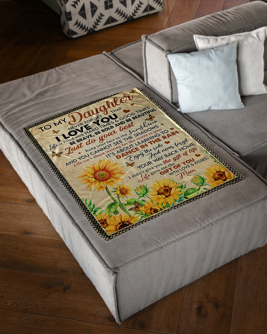 Sunflower I Love You Daughter Gift Flannel Blanket For Cozy Bedroom Sofa Decor
