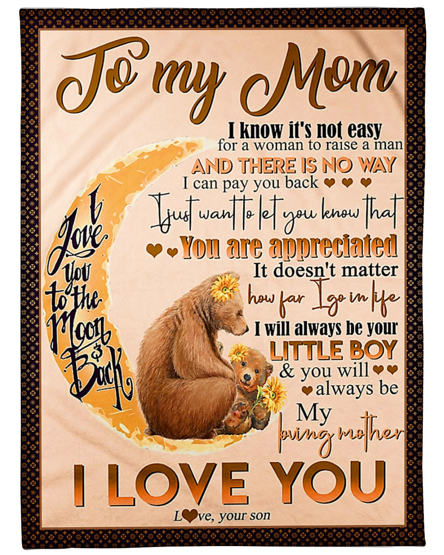 Bear My Loving Mother From Son Flannel Blanket For Cozy Bedroom Sofa Decor