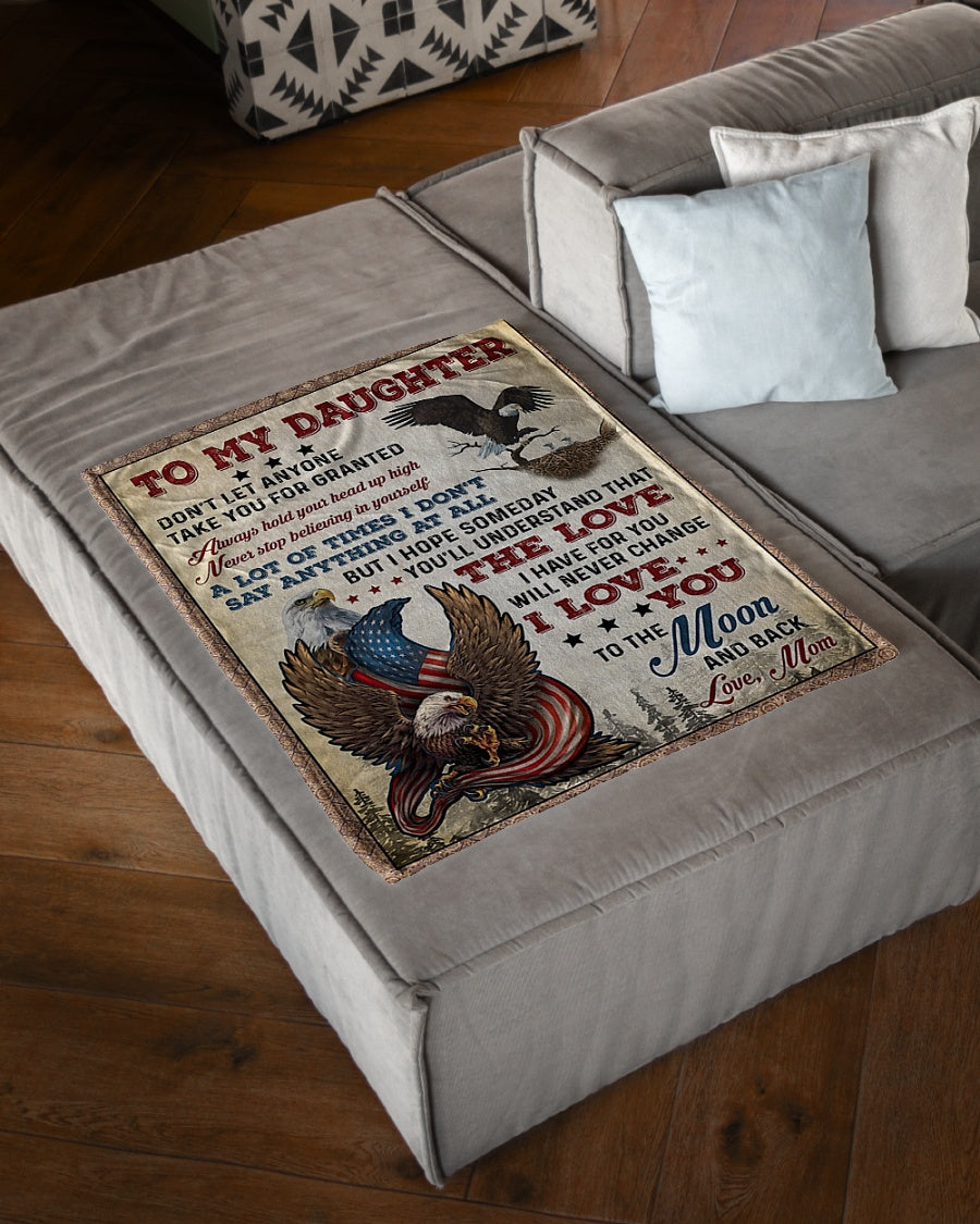 Eagle I Love You Daughter Gift Flannel Blanket For Cozy Bedroom Sofa Decor