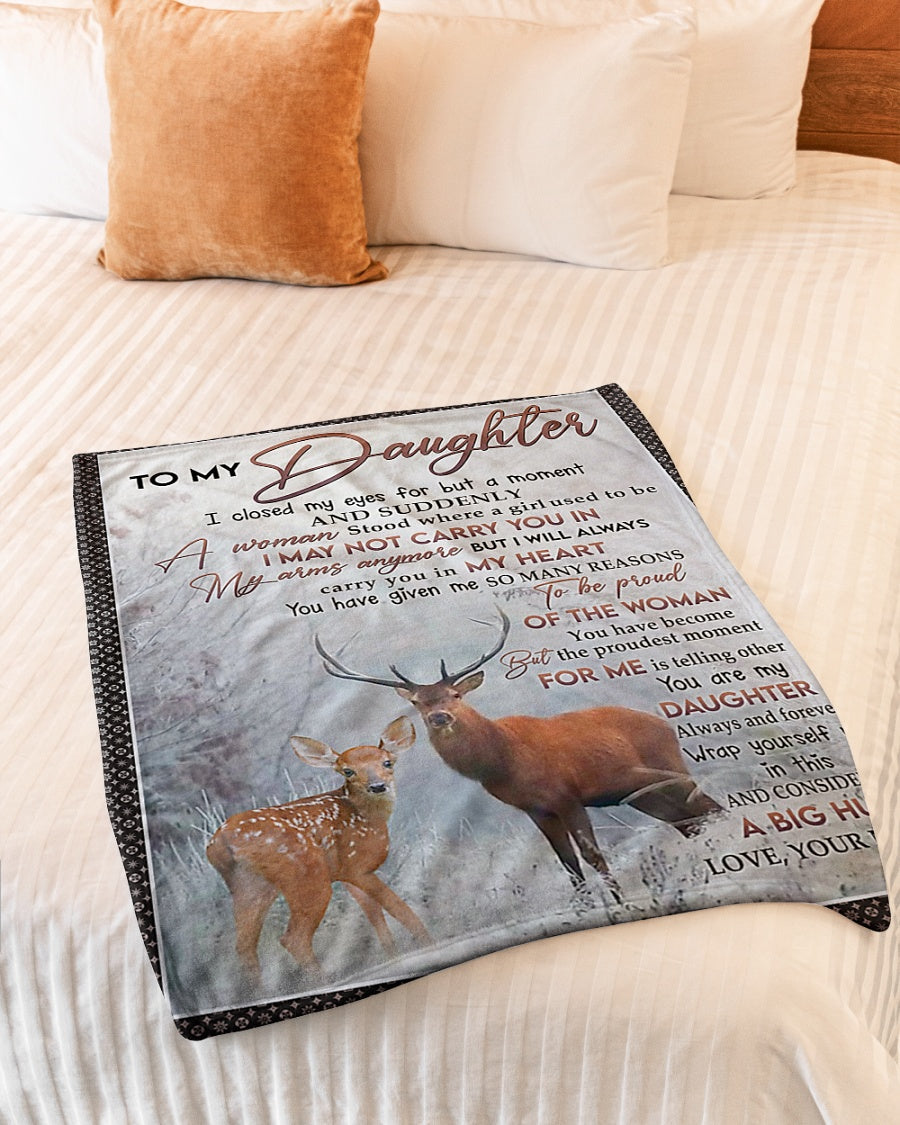 Deer My Heart Daughter Gift Flannel Blanket For Cozy Bedroom Sofa Decor