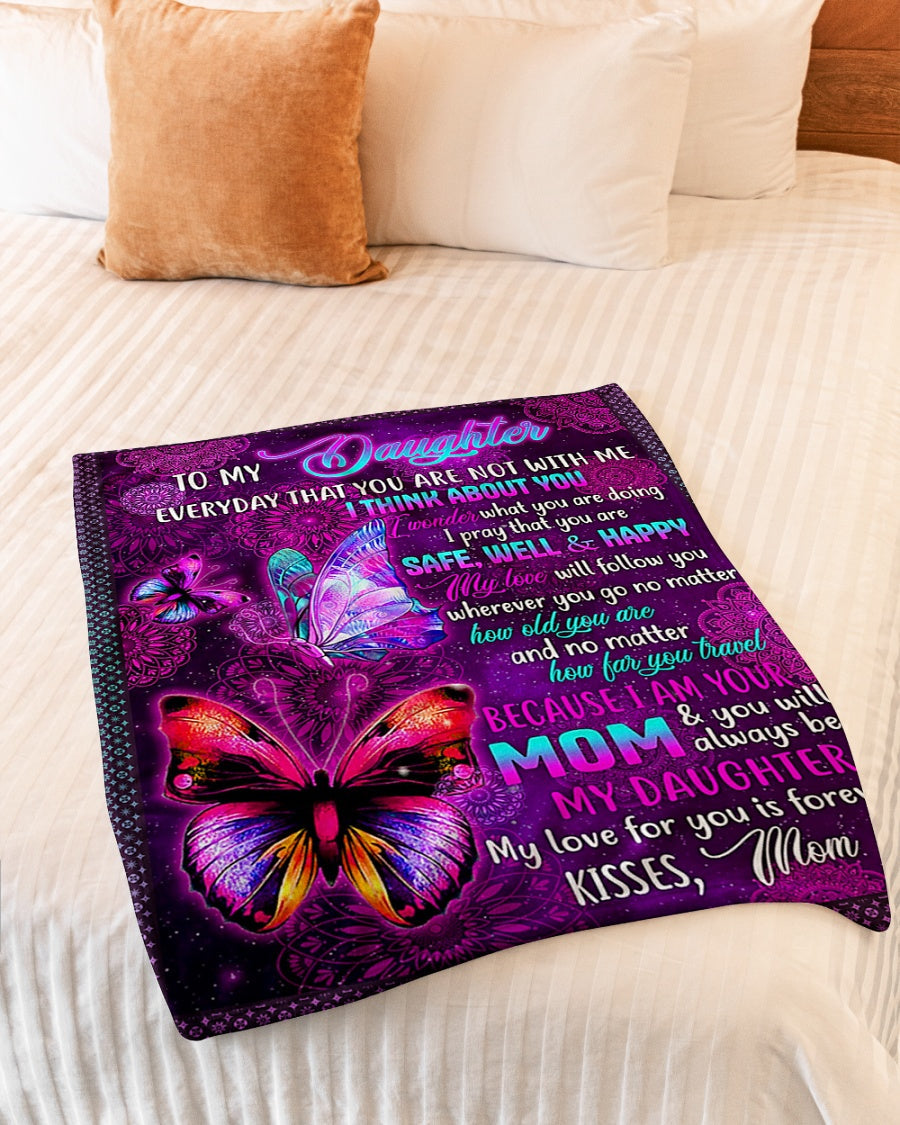 Family Love I Think About You Daughter Gift Flannel Blanket For Cozy Bedroom Sofa Decor