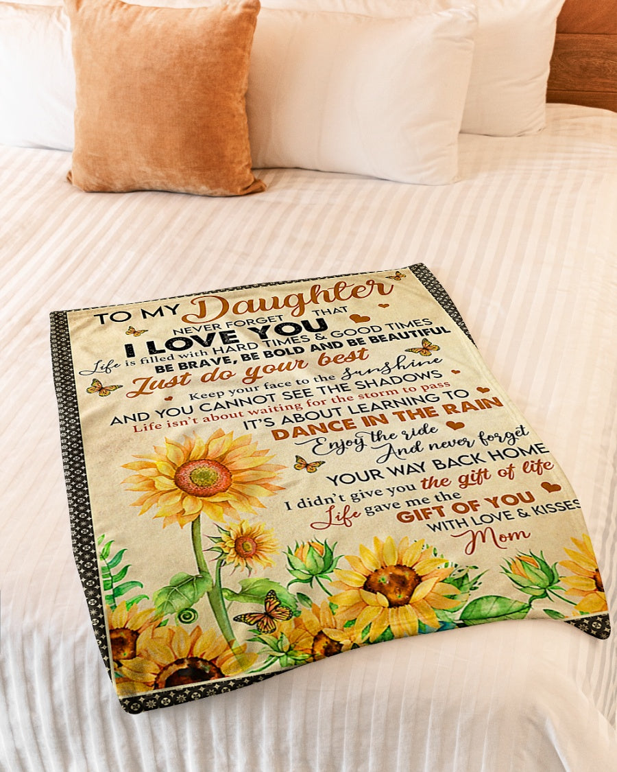 Sunflower I Love You Daughter Gift Flannel Blanket For Cozy Bedroom Sofa Decor