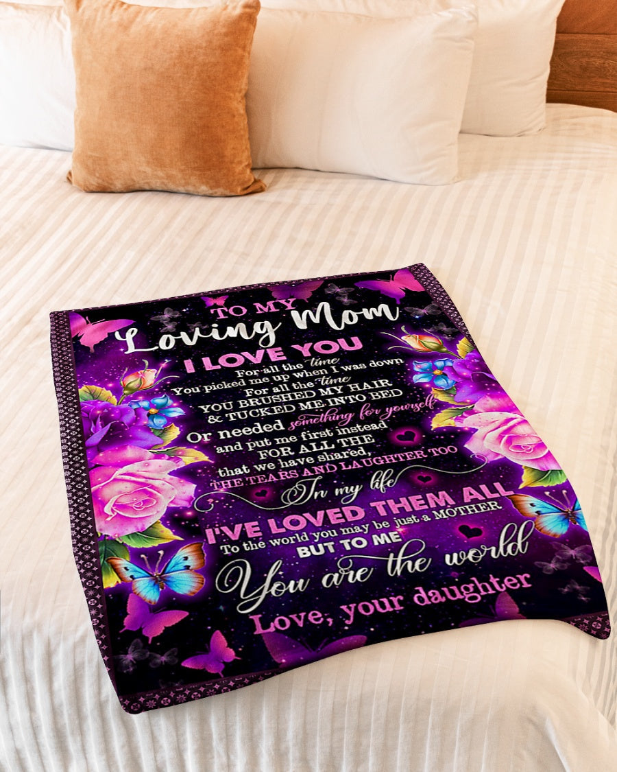 Family To My Mom You Will Always Be My Loving Mom Butterfly Rose Flannel Blanket For Cozy Bedroom Sofa Decor
