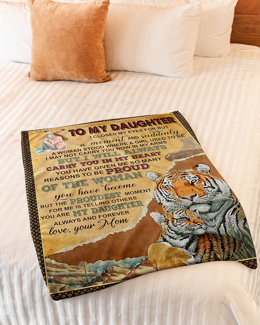 Tiger I Will Always Carry You Daughter Gift Flannel Blanket For Cozy Bedroom Sofa Decor
