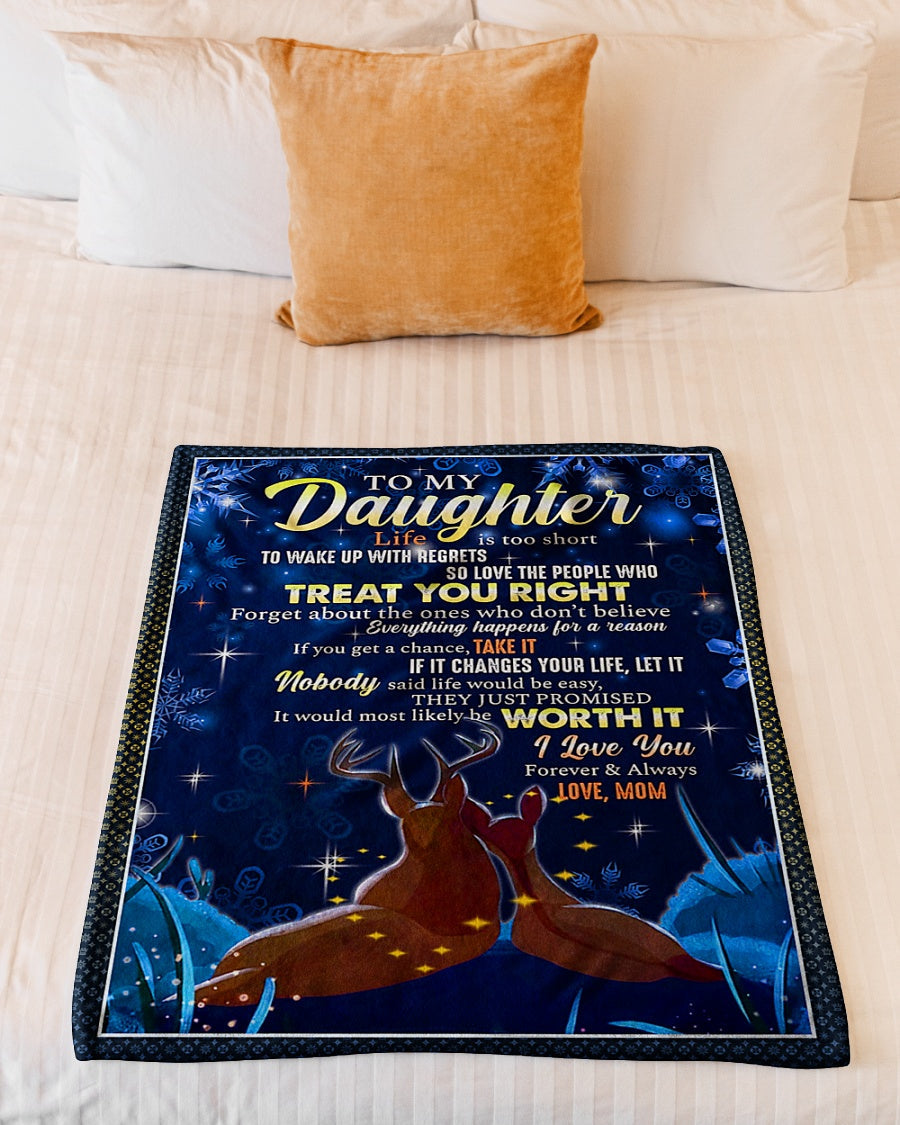 Deer Treat You Right Daughter Gift Flannel Blanket For Cozy Bedroom Sofa Decor