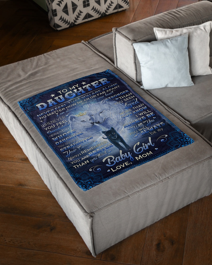 Family Never Feel That You're Alone Mom To Daughter Blue Flannel Blanket For Cozy Bedroom Sofa Decor
