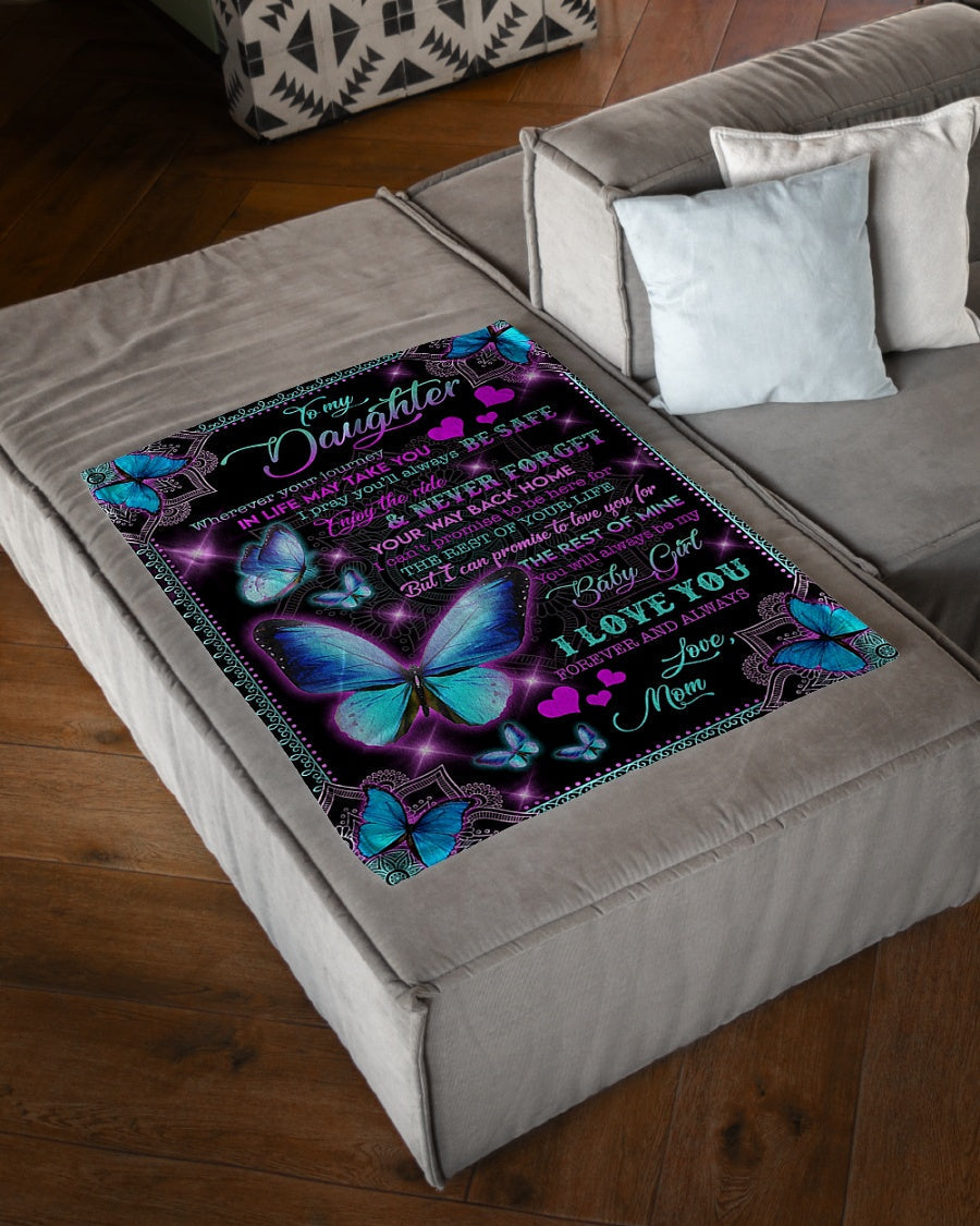 Butterfly I Love You Daughter Gift Be Safe Flannel Blanket For Cozy Bedroom Sofa Decor