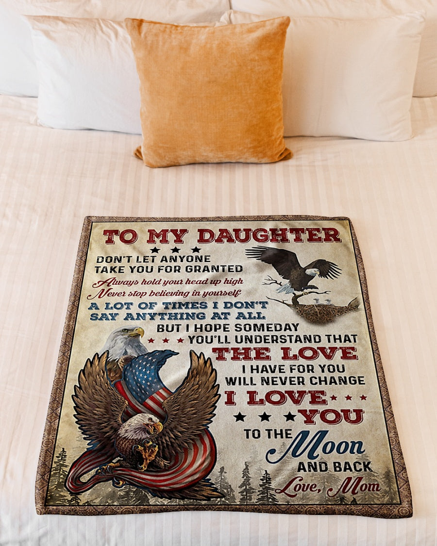 Eagle I Love You Daughter Gift Flannel Blanket For Cozy Bedroom Sofa Decor