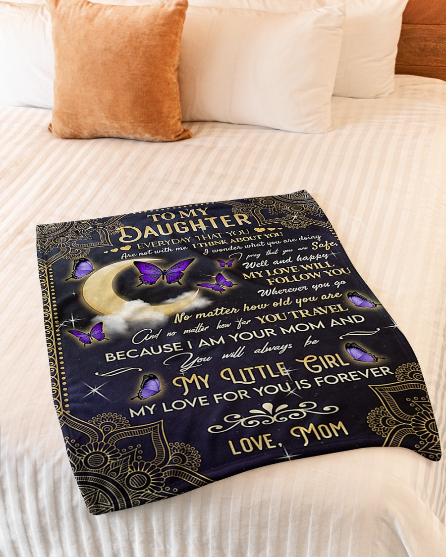 Butterfly I Think About You Daughter Gift Flannel Blanket For Cozy Bedroom Sofa Decor