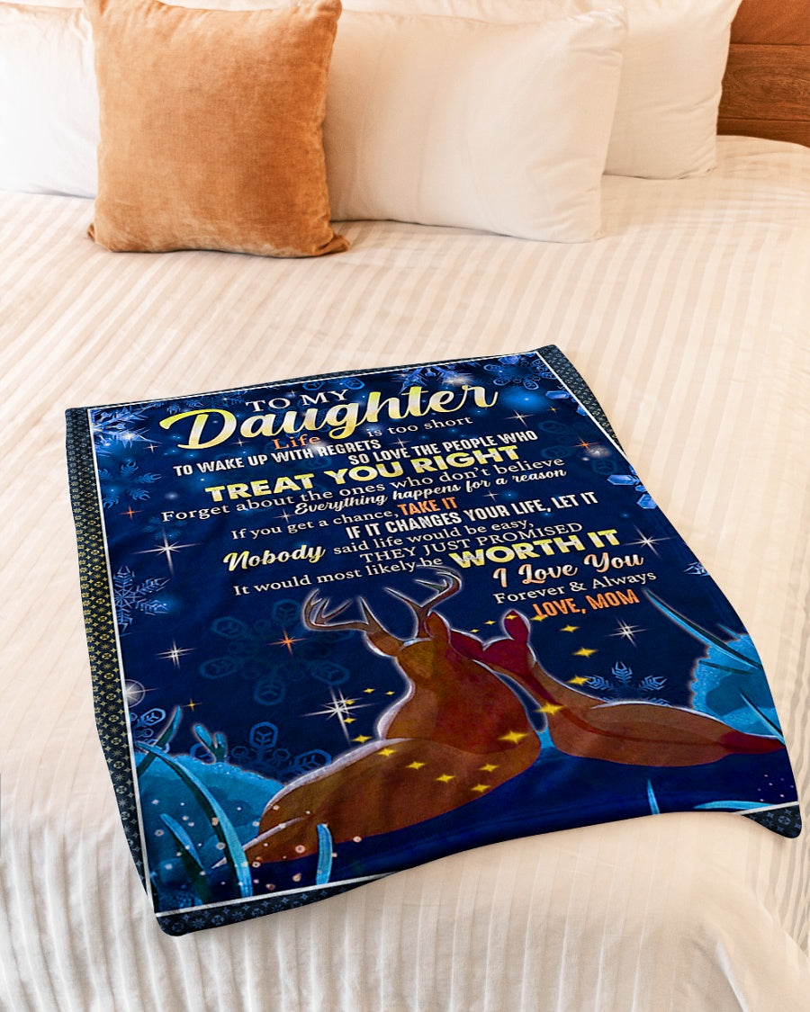 Deer Treat You Right Daughter Gift Flannel Blanket For Cozy Bedroom Sofa Decor
