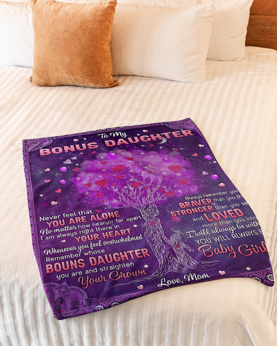 Tree Never Feel That You're Alone Mom To Bonus Daughter Flannel Blanket For Cozy Bedroom Sofa Decor