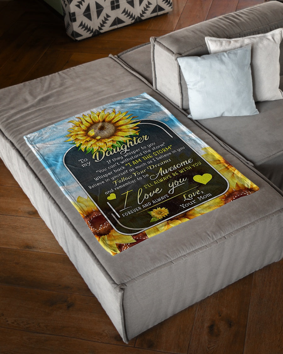 Sunflower I Am The Storm Daughter Gift Flannel Blanket For Cozy Bedroom Sofa Decor