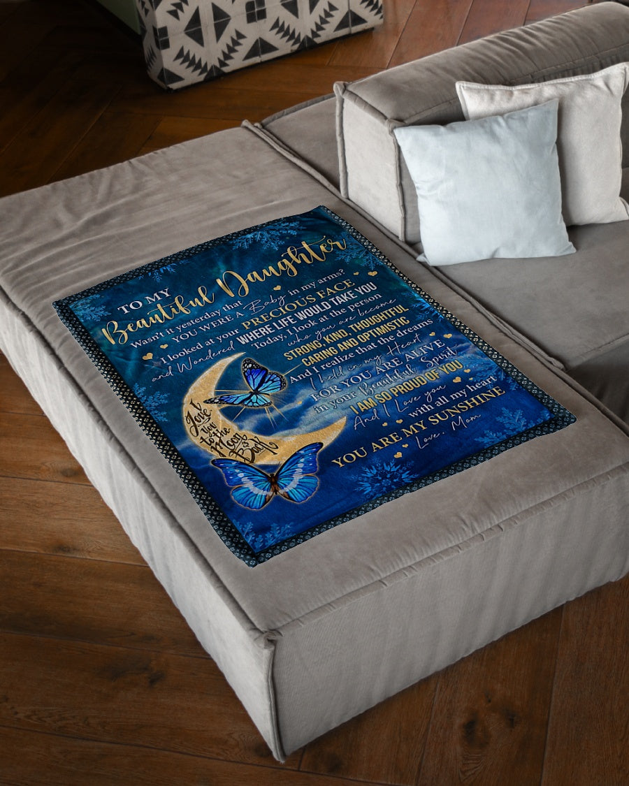 Butterfly Mom To Daughter Wasn't It Yesterday You Were Baby Flannel Blanket For Cozy Bedroom Sofa Decor
