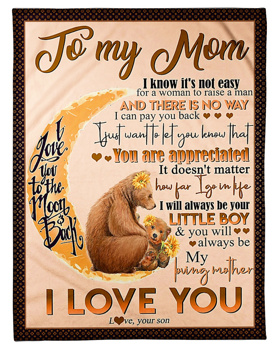 Bear My Loving Mother From Son Flannel Blanket For Cozy Bedroom Sofa Decor