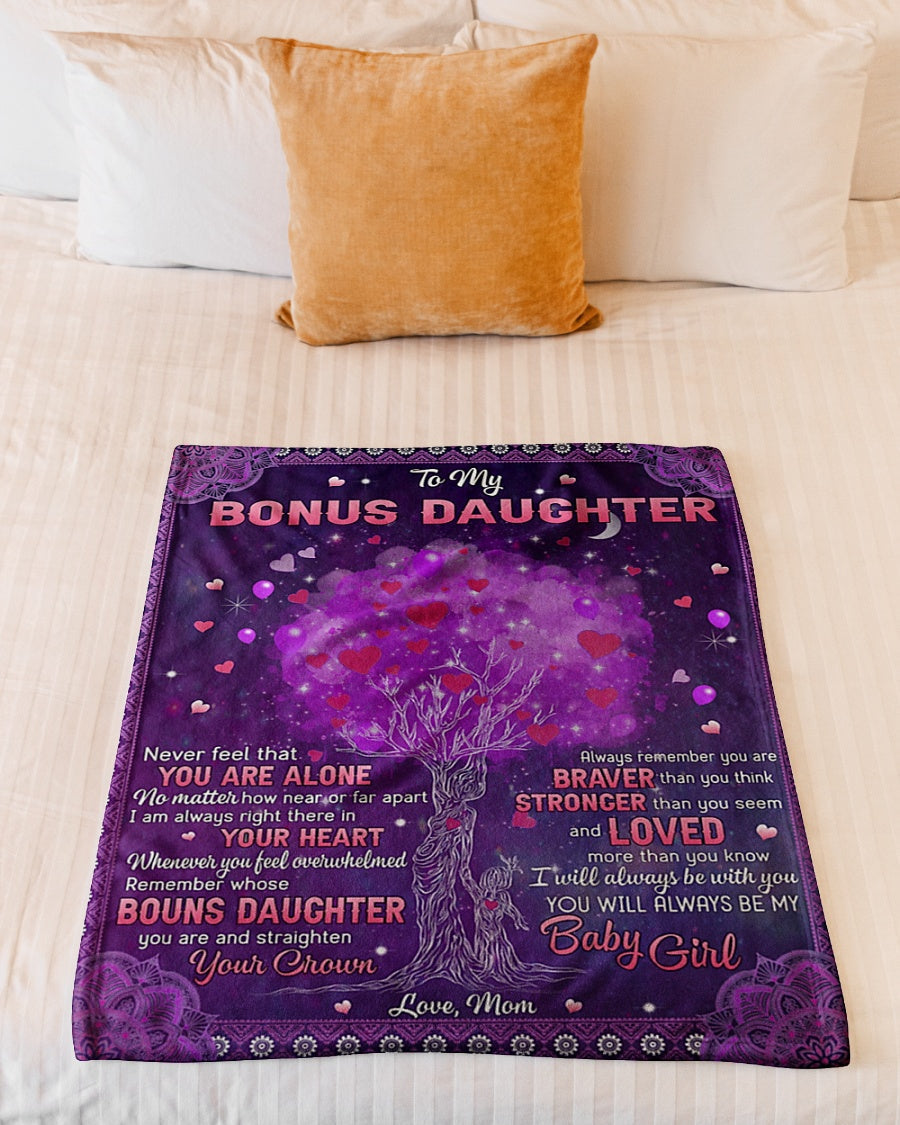 Tree Never Feel That You're Alone Mom To Bonus Daughter Flannel Blanket For Cozy Bedroom Sofa Decor