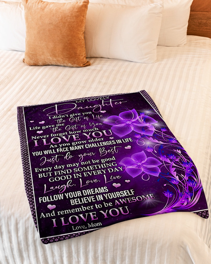 Floral I Love You Daughter Gift Flannel Blanket For Cozy Bedroom Sofa Decor