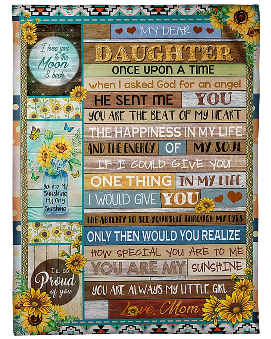Sunflower You Are My Sunshine Daughter Gift Flannel Blanket For Cozy Bedroom Sofa Decor