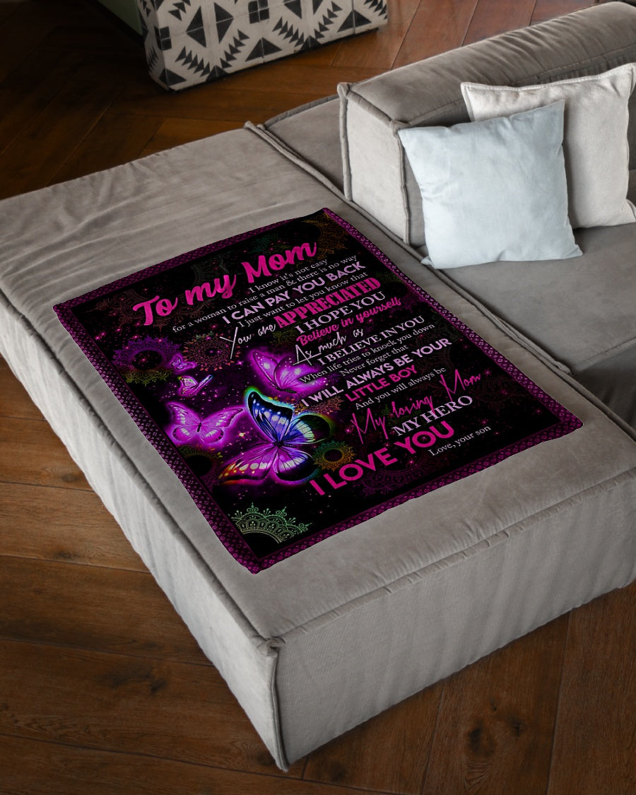 Butterfly To My Mom Butterfly You Are Appreciated Flannel Blanket For Cozy Bedroom Sofa Decor