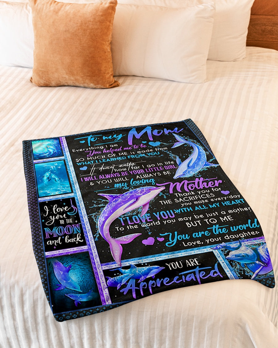 Dolphin To My Mom Turtle You Are Appreciated Flannel Blanket For Cozy Bedroom Sofa Decor
