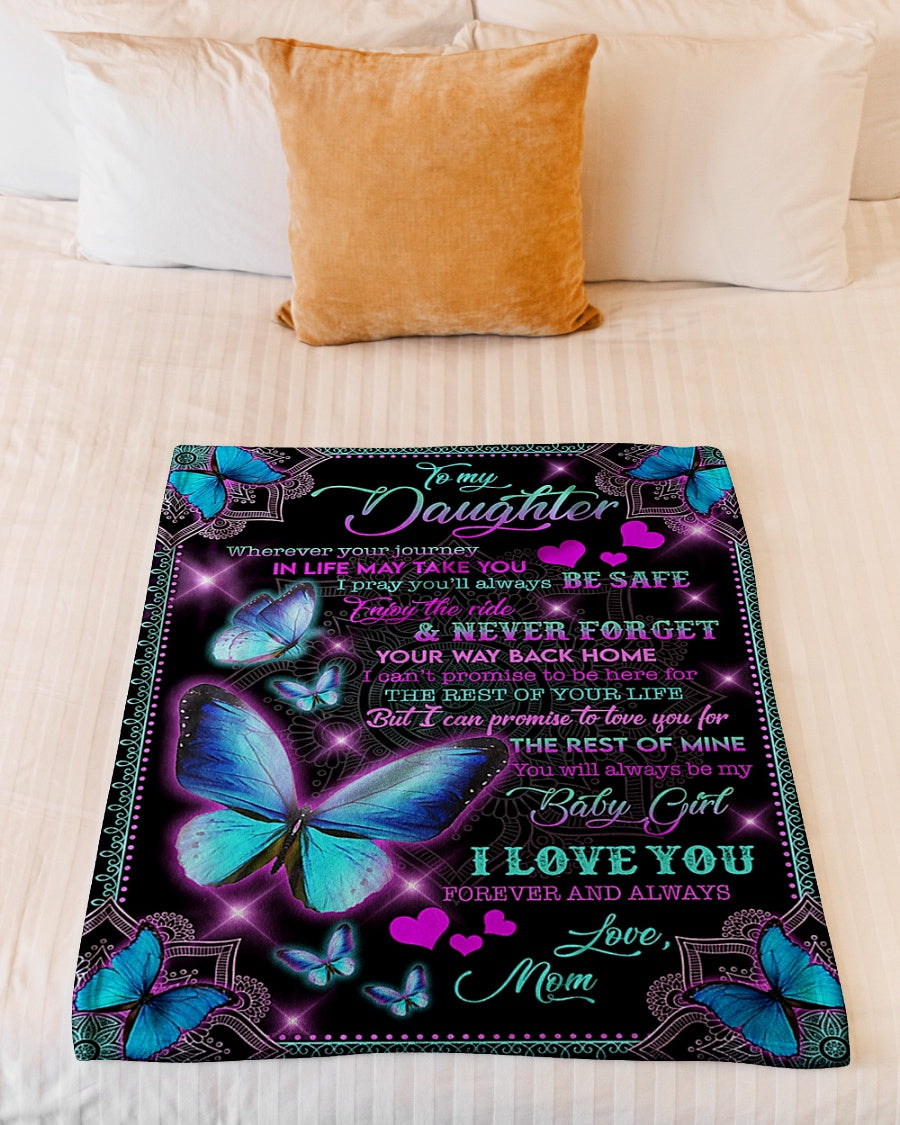 Butterfly I Love You Daughter Gift Be Safe Flannel Blanket For Cozy Bedroom Sofa Decor