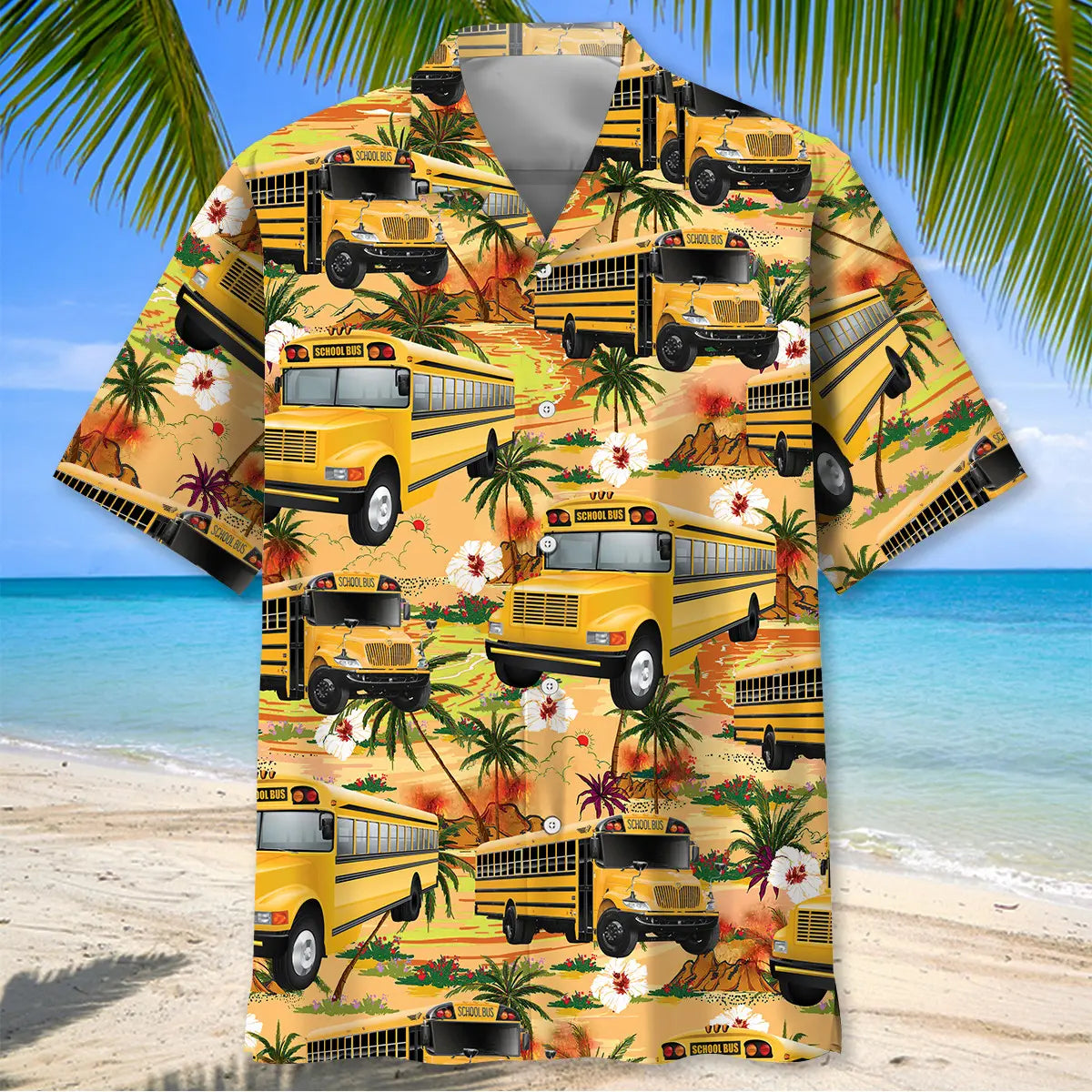 Retro Beach School Bus Hawaiian Shirt