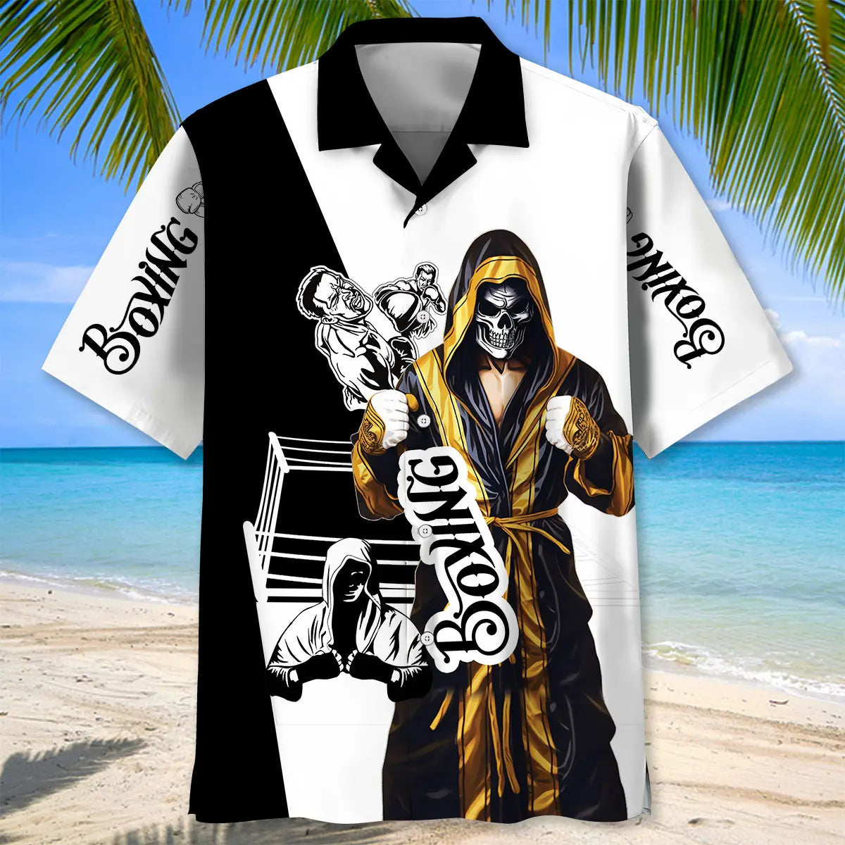 Retro Boxing Skull Hawaiian Shirt For Island Vacations, Casual Events, And Distinctive Seasonal Style