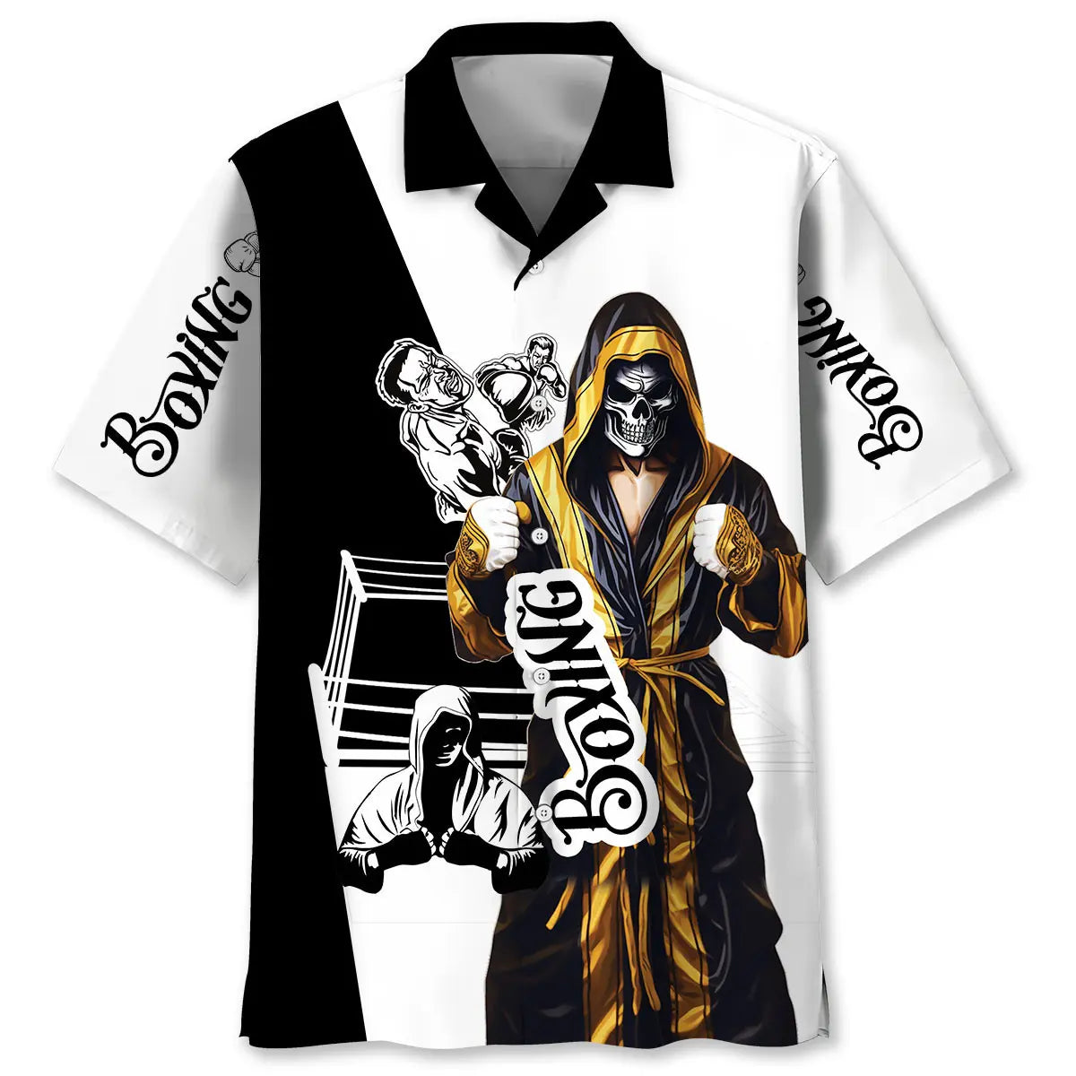 Retro Boxing Skull Hawaiian Shirt For Island Vacations, Casual Events, And Distinctive Seasonal Style