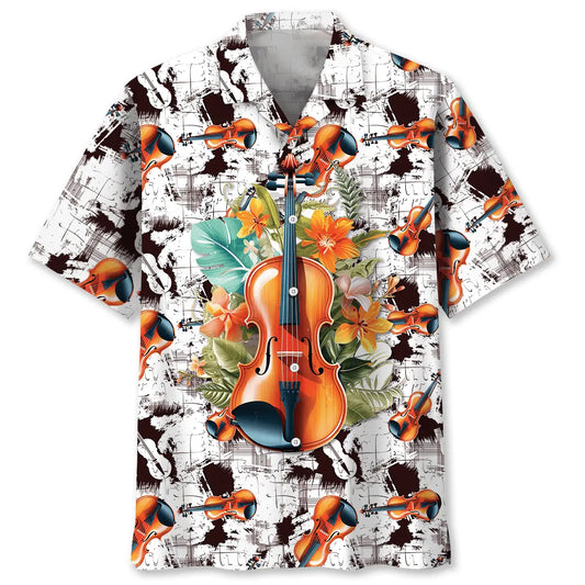 Retro Colorful Violin Hawaiian Shirt For Coastal Travel, Casual Events, And Comfortable Summer Wear