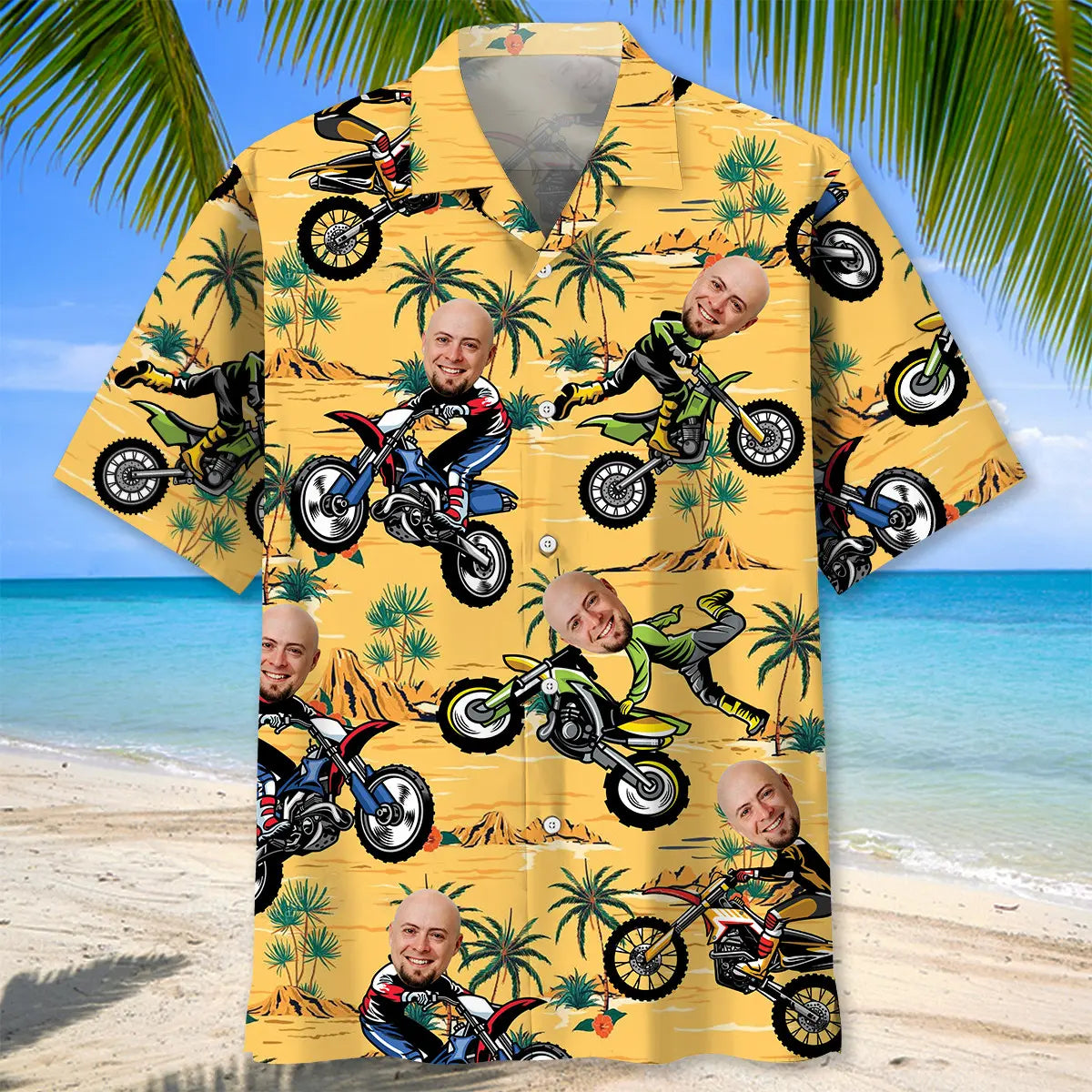Retro Dirt Bike Funny Custom Photo Face Hawaiian Shirt