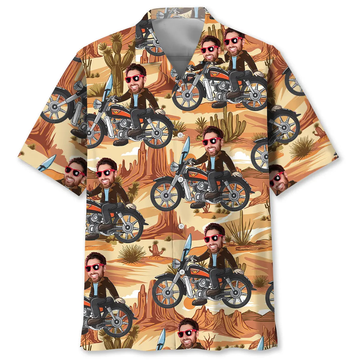 Retro Funny Motorcycle Personalized Photo Face Hawaiian Shirt For Beach Days, Summer Outings, And Thoughtful Gift Giving