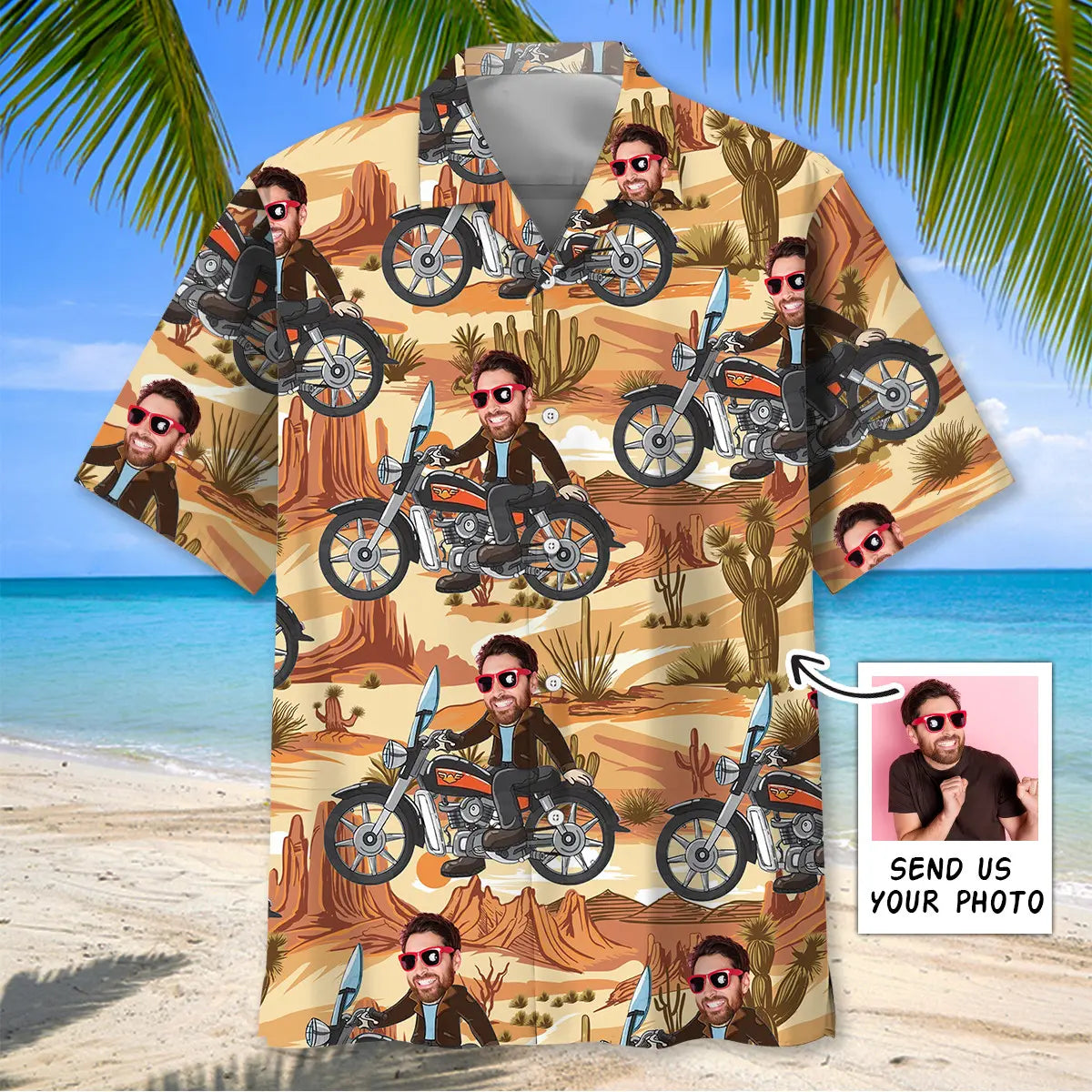 Retro Funny Motorcycle Personalized Photo Face Hawaiian Shirt For Beach Days, Summer Outings, And Thoughtful Gift Giving