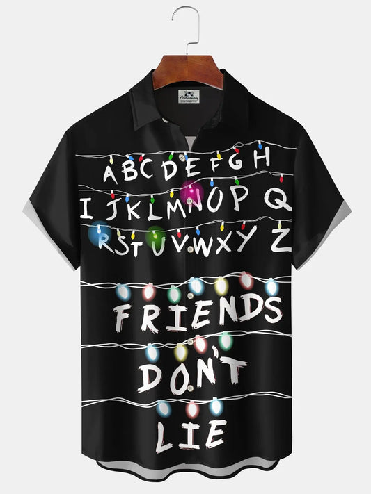 Retro Letters Light Friendship Hawaiian Shirt For Coastal Travel, Casual Events, And Comfortable Summer Wear