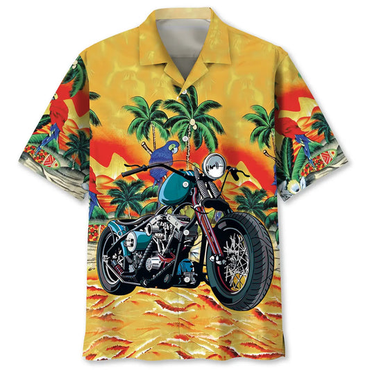 Retro Motorcycle Hawaiian Shirt For Automotive Enthusiasts, Coastal Trips, And Casual Warm Weather Style