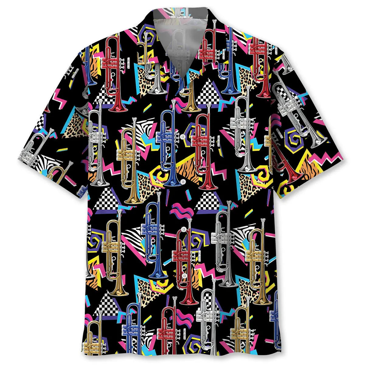 Retro Trumpet Hawaiian Shirt For Resort Trips, Coastal Parties, And Warm Weather Style