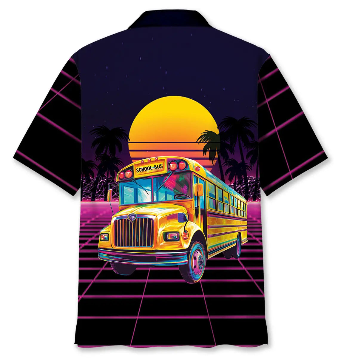 Retro Wave School Bus Hawaiian Shirt