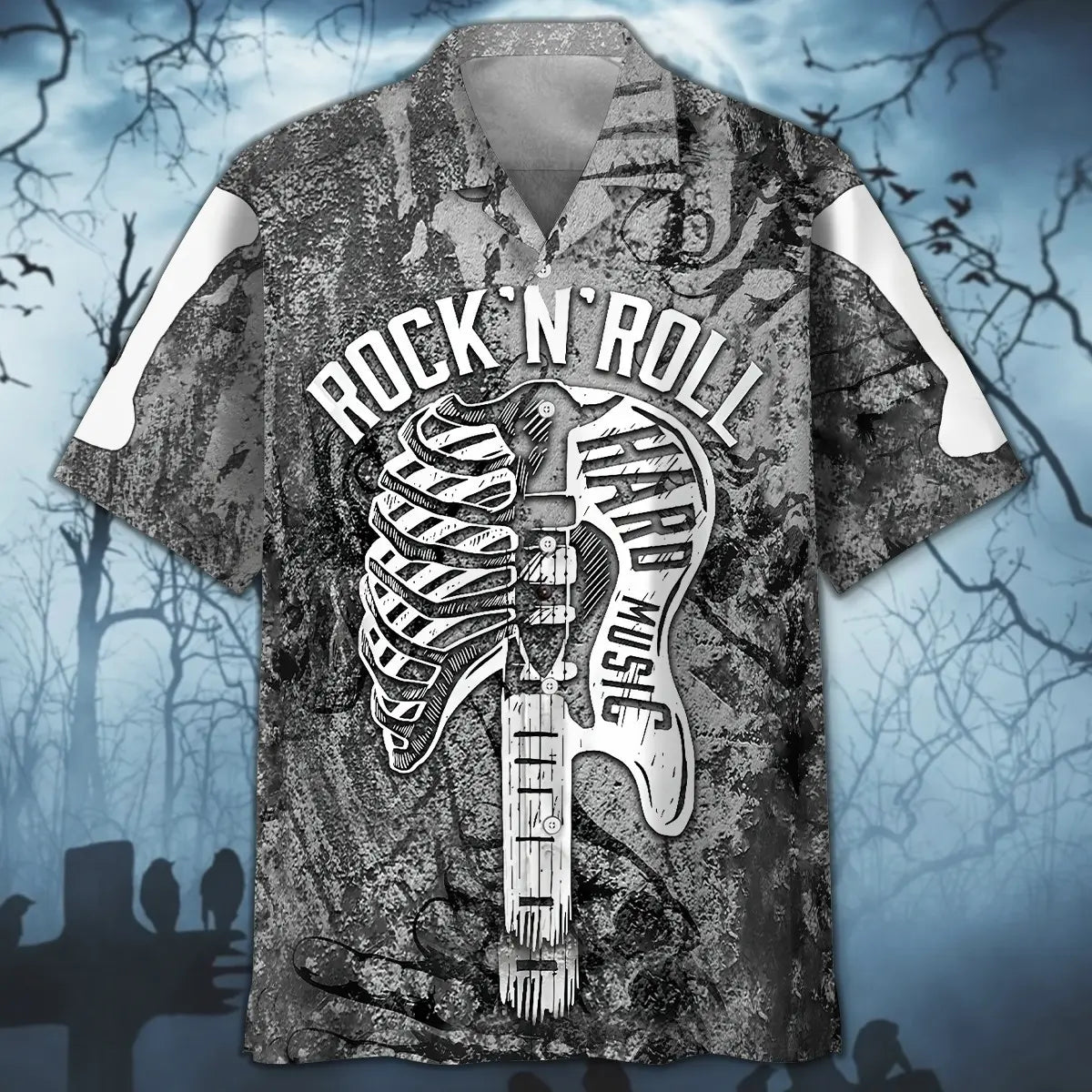 Rock Roll Guitar Hawaiian Shirt For Festival Travel, Beach Gatherings, And Relaxed Summer Style