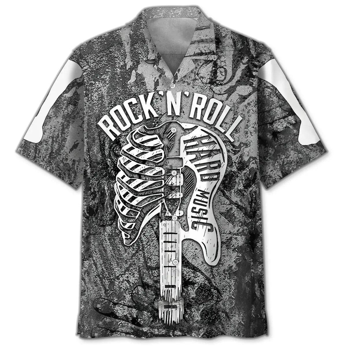 Rock Roll Guitar Hawaiian Shirt For Festival Travel, Beach Gatherings, And Relaxed Summer Style