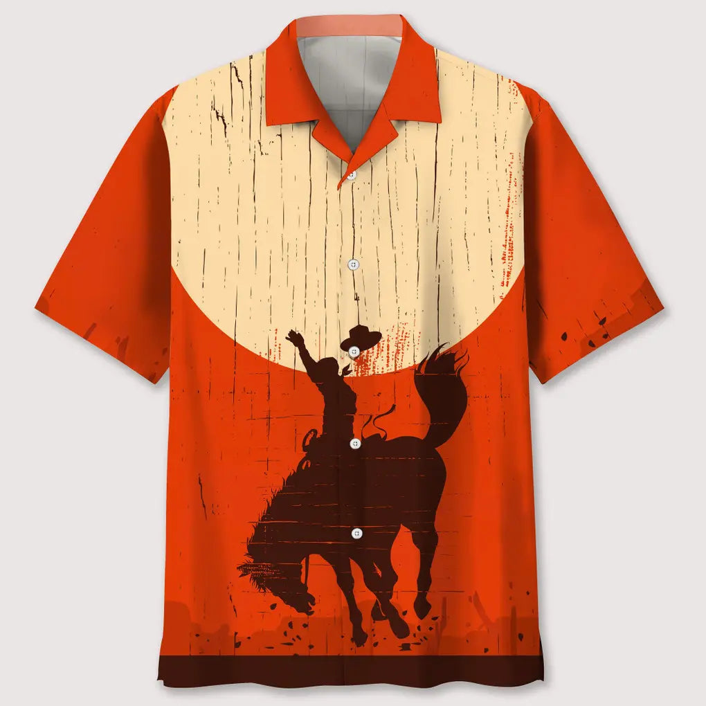 Rodeo Creative Pattern Hawaiian Shirt For Resort Trips, Coastal Parties, And Warm Weather Style