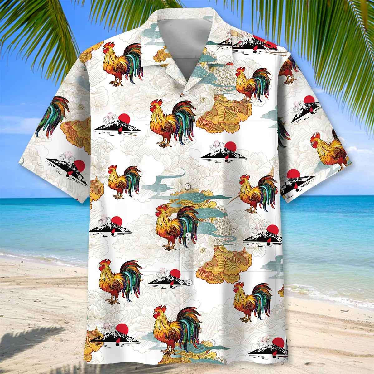 Rooster Creative Pattern Hawaiian Shirt For Coastal Travel, Casual Events, And Comfortable Summer Wear