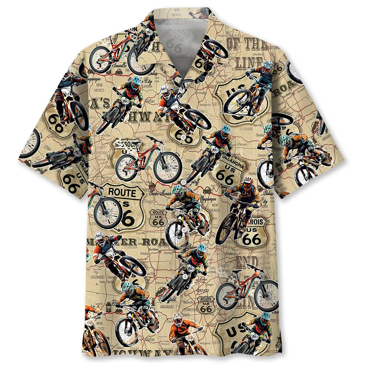 Historic Highway Mountain Bike Racing Hawaiian Shirt For Tropical Holidays, Outdoor Gatherings, And Everyday Comfort
