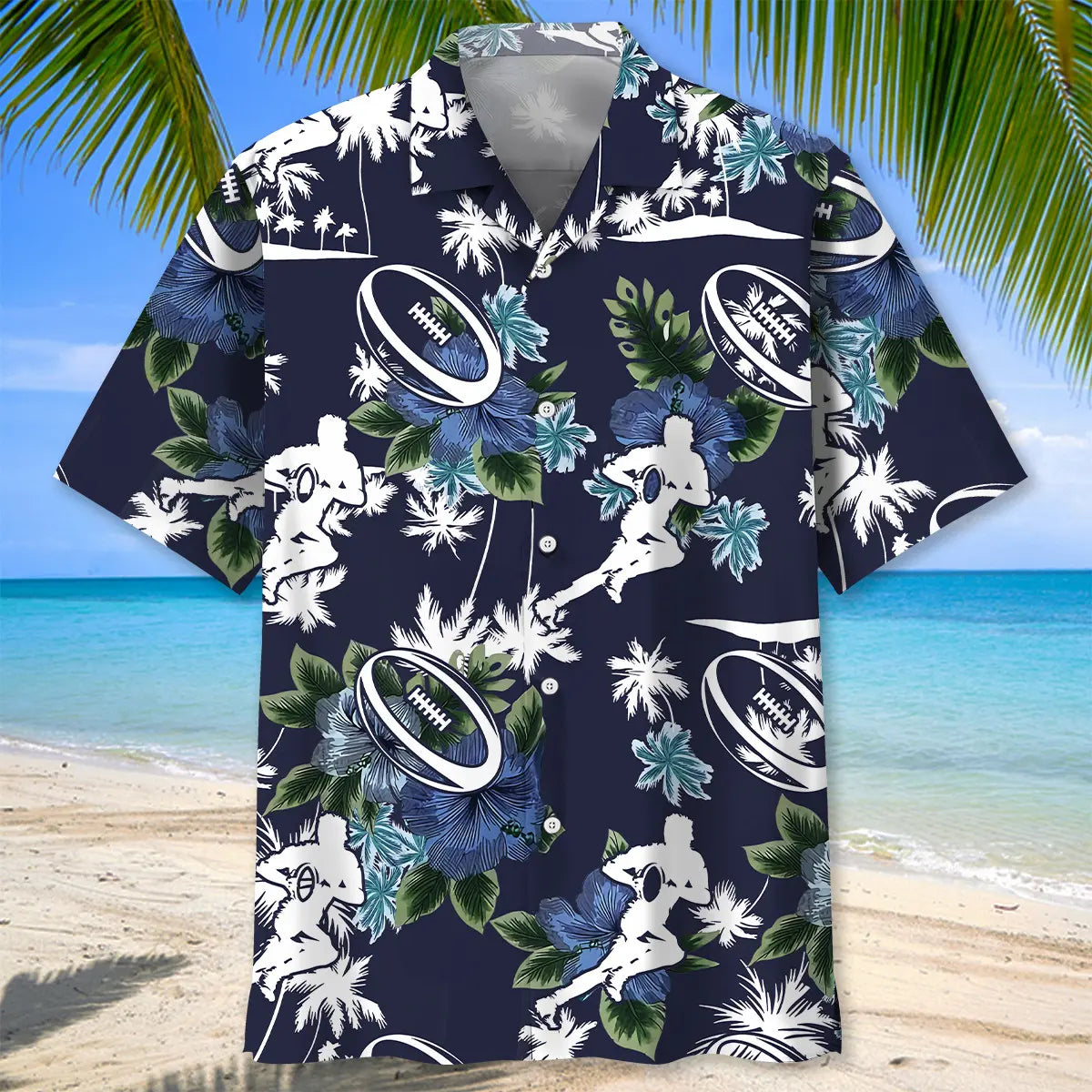 Rugby Blue Nature Hawaiian Shirt For Beach Party And Relaxed Summer Style
