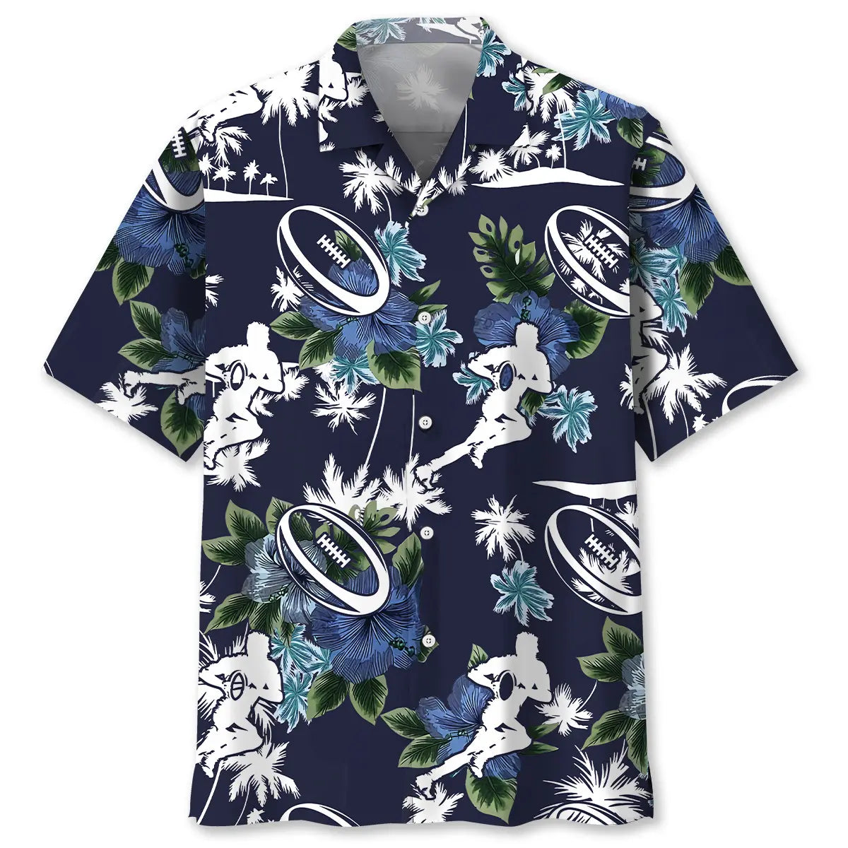 Rugby Blue Nature Hawaiian Shirt For Casual Weekend, Seasonal Celebration, And Summer Event Style