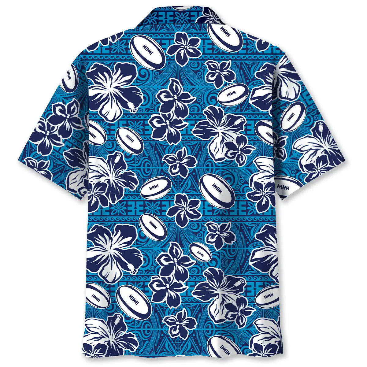 Tropical Rugby Blue Hawaiian Shirt For Active Holidays, Resort Trips, And Warm Weather Gatherings