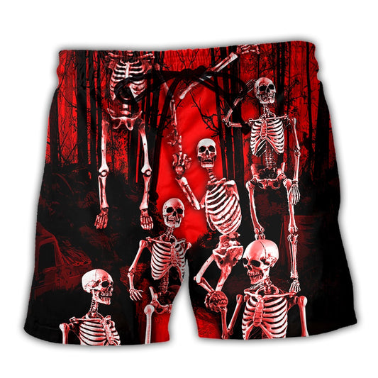 Skull Action Figure Beach Shorts Artwork Detail For Casual Warm Weather Outfits