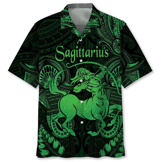 Sagittarius Zodiac Polynesian Hawaiian Shirt For Summer Vacation, Beach Travel, And Casual Wear