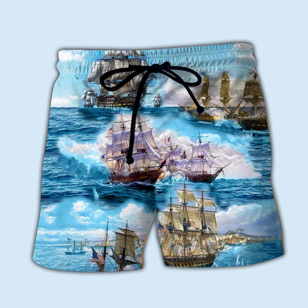 Sail To The Sea Blue Sky Beach Shorts Design View For Poolside Relaxation And Holiday Trips