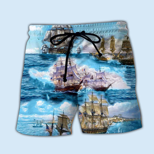 Sail To The Sea Blue Sky Beach Shorts Design View For Poolside Relaxation And Holiday Trips