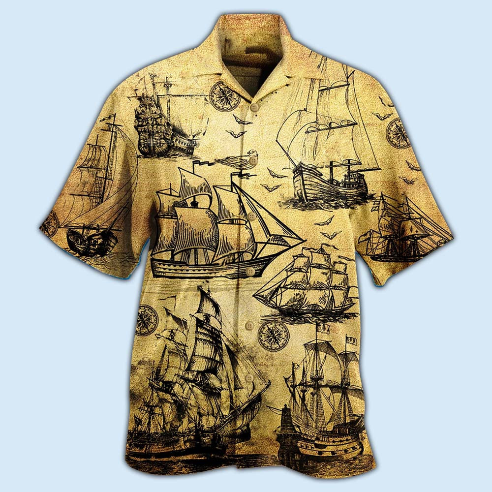 Vintage Sailing Plan Sail Hawaiian Shirt Artwork View For Coastal Escapes And Resort Style