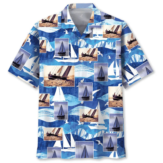 Sailboat Adventure Hawaiian Shirt For Island Vacations, Resort Wear, And Relaxed Seasonal Style