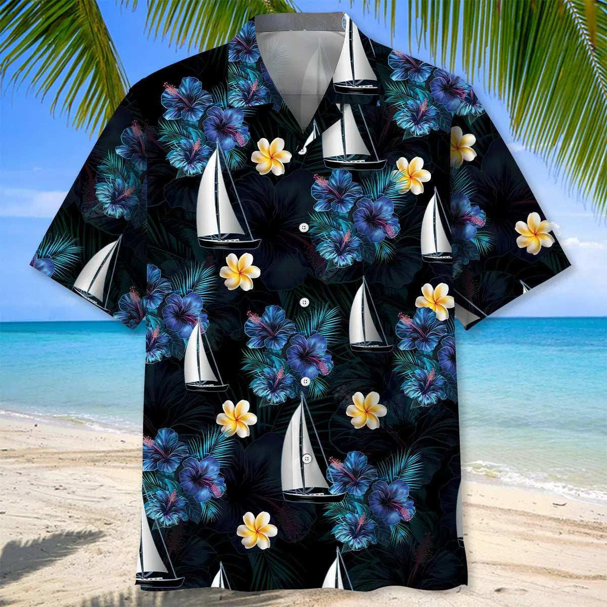 Sailboat Creative Pattern Hawaiian Shirt For Summer Vacation, Beach Travel, And Casual Wear